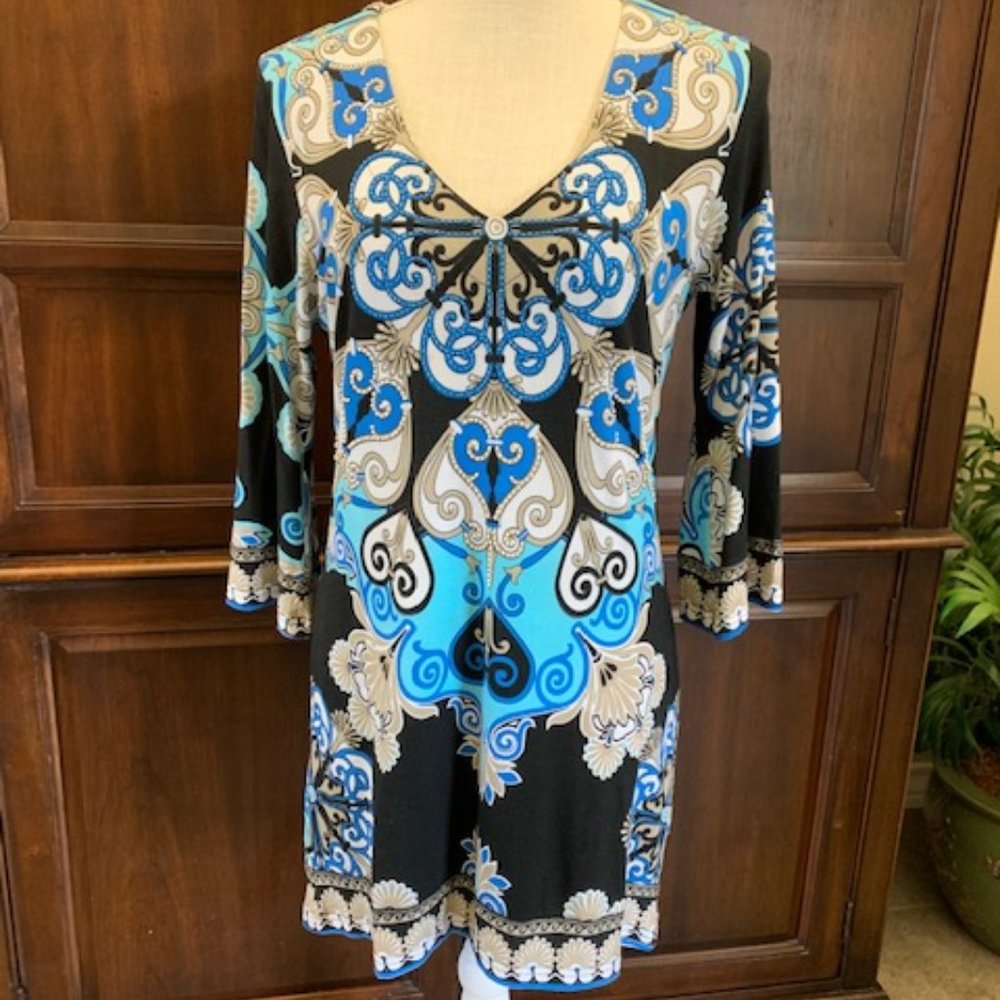 Soft Surroundings Beaded Damask Tunic Top Shirt Small